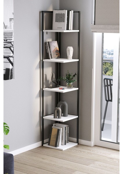 5 Raflı Metal Köşe Kitaplık Rafı Dekoratif Aksesuar Rafı Selanik 180 cm Beyaz fiyatları