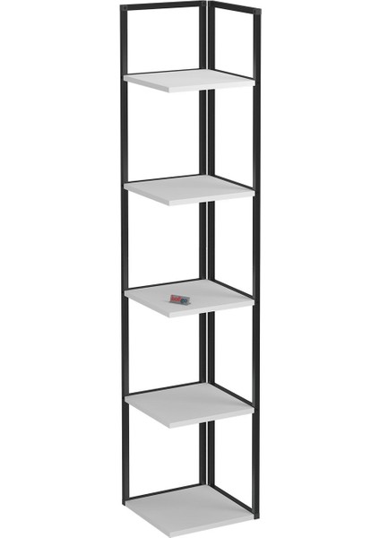 5 Raflı Metal Köşe Kitaplık Rafı Dekoratif Aksesuar Rafı Selanik 180 cm Beyaz fırsatları