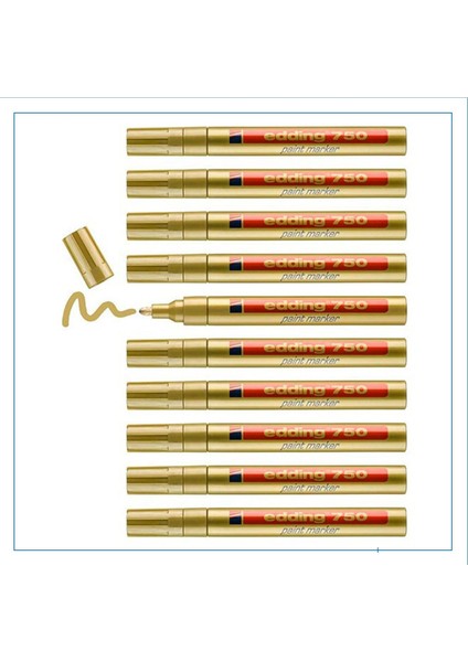 750 Markör Dekor Boya Kalemi 2-4 mm Altın Yuvarlak Uçlu - 10 Lu Paket