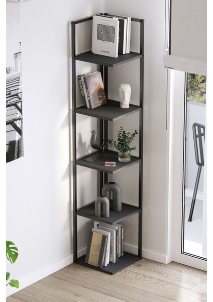 5 Raflı Metal Köşe Kitaplık Rafı Dekoratif Aksesuar Rafı Selanik 180 cm Antrasit modelleri