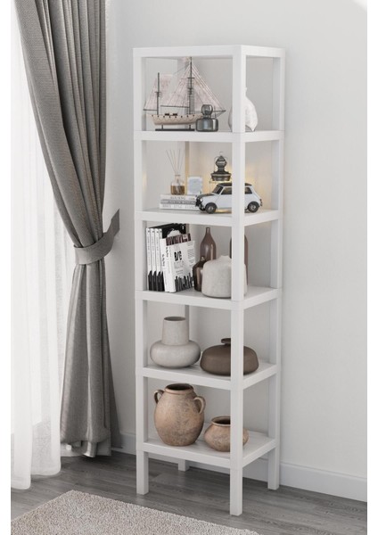 Shelf 6 Katlı Beyaz Kitaplık Plastik Raf Ünitesi Ombeg Çiçeklik Banyo Havluluk Mutfak Rafı