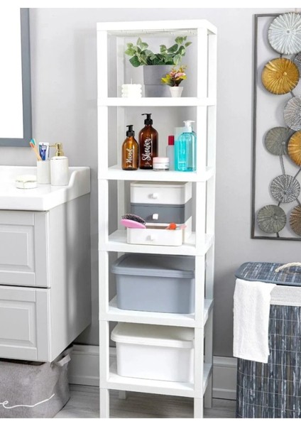 Shelf 6 Katlı Beyaz Kitaplık Plastik Raf Ünitesi Ombeg Çiçeklik Banyo Havluluk Mutfak Rafı