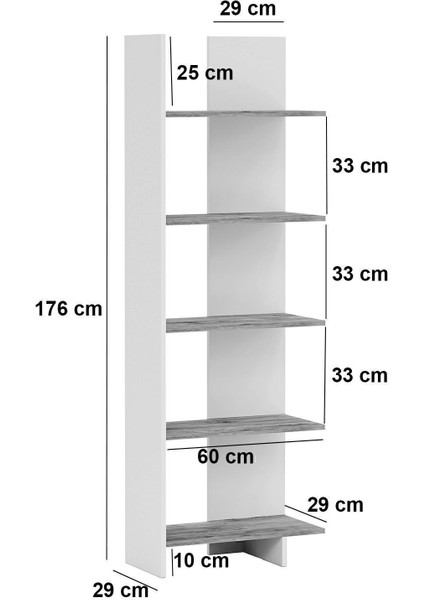Asimetrik Beş Raflı Kitaplık - Beyaz fırsatları