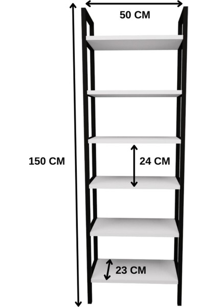 6 Raflı Mutfak Rafı Metal Ayaklı Banyo Dolabı Çok Amaçlı Raf Kiler Dolabı Ofis Rafı Kitaplık 150 x 50