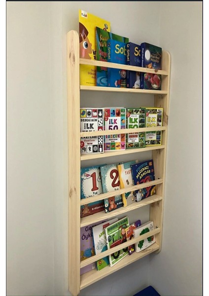 Doğal Ahşap Montessori Çocuk Odası Kitaplık Duvara Monte 4 Bölmeli 120 cm BOY-60 cm EN-10 cm Derinlik fiyatları