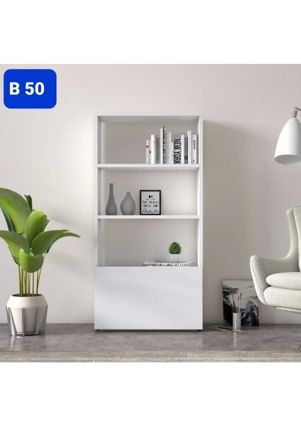 Mobilya B50 Düşme Kapaklı Beyaz Kitaplık