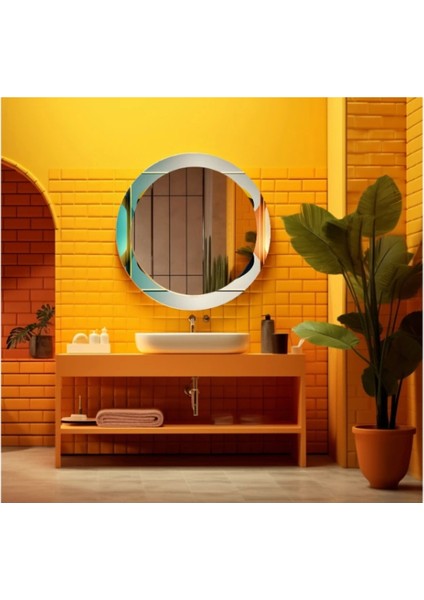 Dekorarif Desenli Yuvarlak Banyo-Salon Duvar Aynası 6