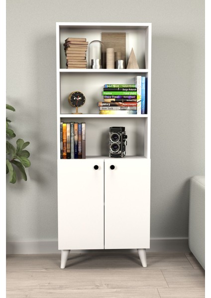 Kitaplık Parlak Beyaz 5 Raflı Kapaklı Modern Kitaplık fiyatları