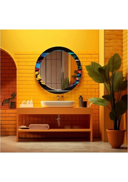 Dekorarif Desenli Yuvarlak Banyo-Salon Duvar Aynası 7