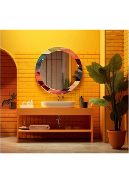 Dekorarif Desenli Yuvarlak Banyo-Salon Duvar Aynası 2