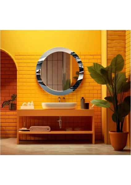 Dekorarif Desenli Yuvarlak Banyo-Salon Duvar Aynası 15
