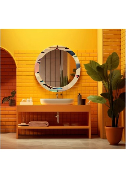 Dekorarif Desenli Yuvarlak Banyo-Salon Duvar Aynası 43
