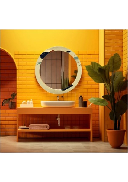 Dekorarif Desenli Yuvarlak Banyo-Salon Duvar Aynası 8