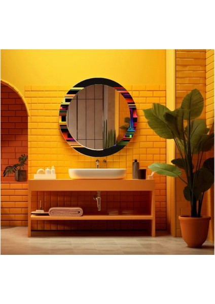 Dekorarif Desenli Yuvarlak Banyo-Salon Duvar Aynası 31