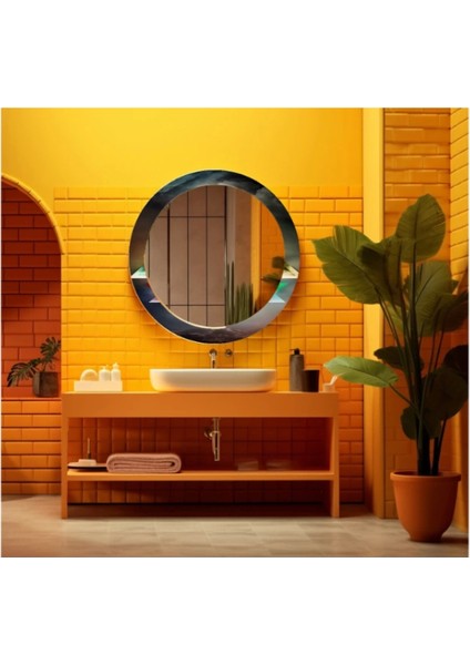 Dekorarif Desenli Yuvarlak Banyo-Salon Duvar Aynası 29