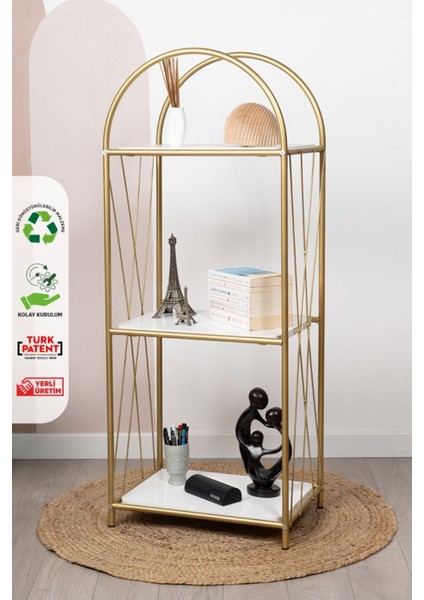 Demeter Dekoratif Raf Mobilya Kitaplık Dekoratif Metal Mobilya Gold 3 Raflı Kitaplık