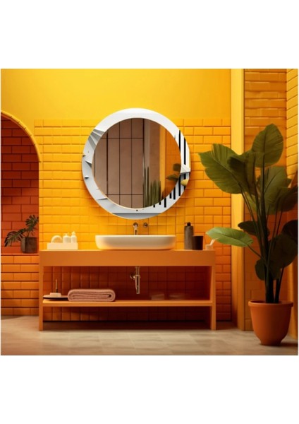 Dekorarif Desenli Yuvarlak Banyo-Salon Duvar Aynası 28