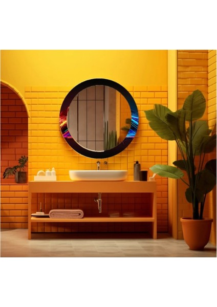 Dekorarif Desenli Yuvarlak Banyo-Salon Duvar Aynası 17