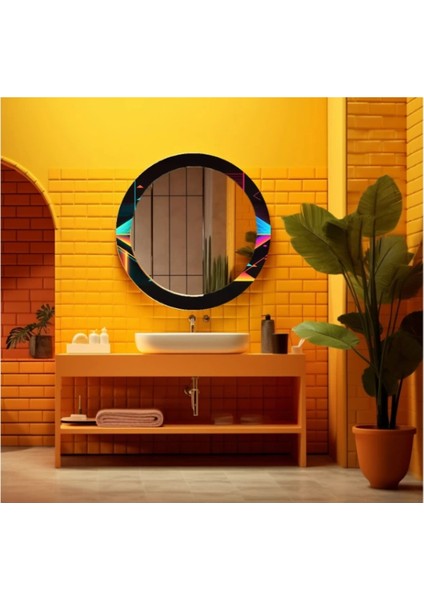 Dekorarif Desenli Yuvarlak Banyo-Salon Duvar Aynası 21