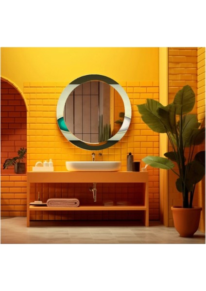 Dekorarif Desenli Yuvarlak Banyo-Salon Duvar Aynası 13