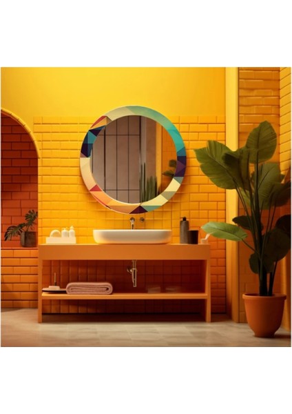 Dekorarif Desenli Yuvarlak Banyo-Salon Duvar Aynası 51