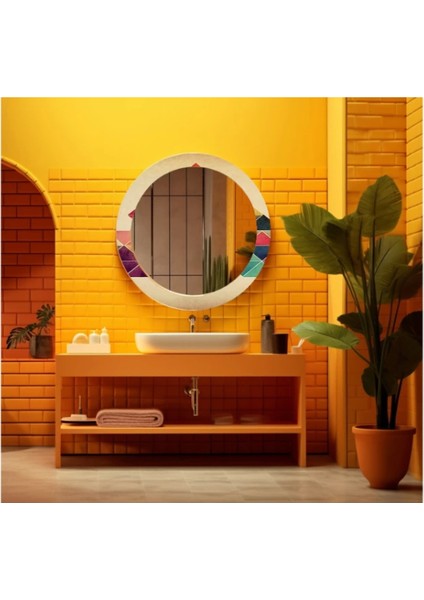 Dekorarif Desenli Yuvarlak Banyo-Salon Duvar Aynası 22
