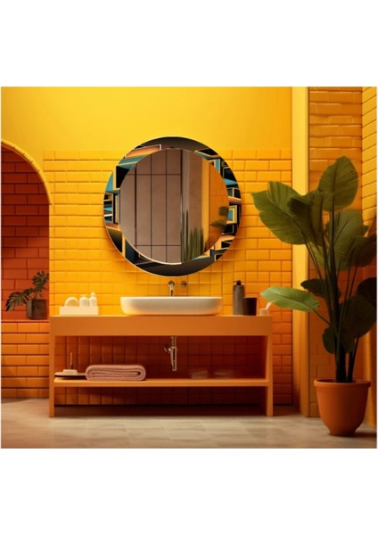Dekorarif Desenli Yuvarlak Banyo-Salon Duvar Aynası 18