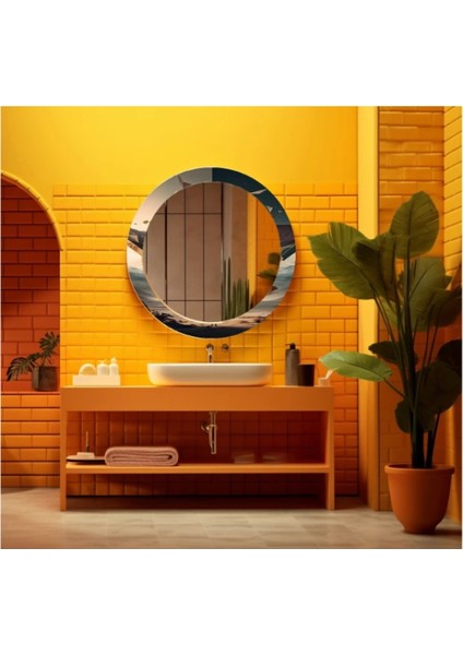 Dekorarif Desenli Yuvarlak Banyo-Salon Duvar Aynası 32