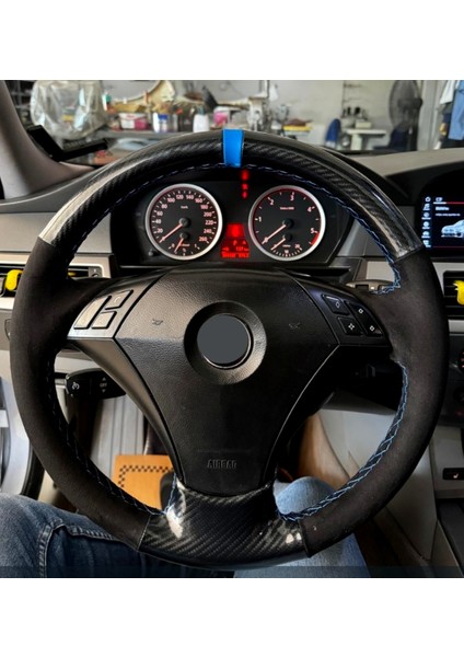 Bmw E60 Uyumlu Alkantra-Kristal Karbon Mavi Yüzüklü