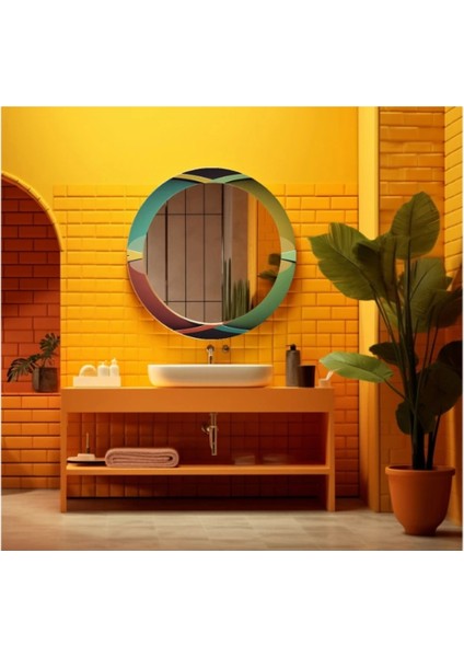 Dekorarif Desenli Yuvarlak Banyo-Salon Duvar Aynası 38