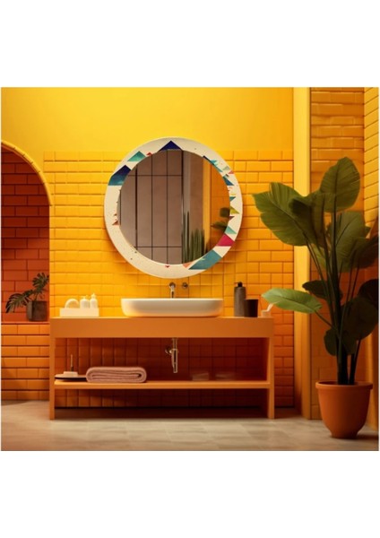 Dekorarif Desenli Yuvarlak Banyo-Salon Duvar Aynası 45