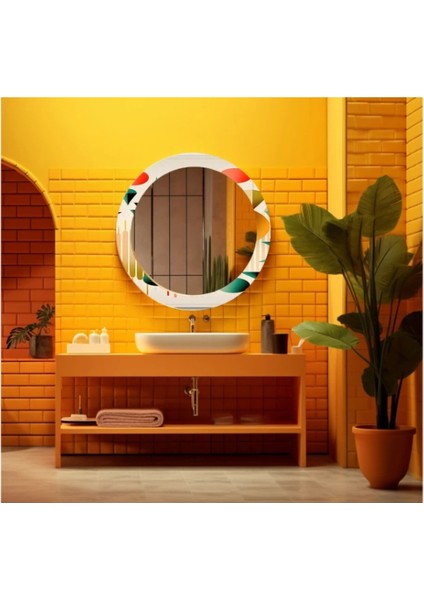 Dekorarif Desenli Yuvarlak Banyo-Salon Duvar Aynası 50