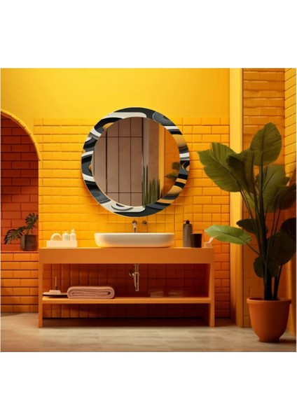 Dekorarif Desenli Yuvarlak Banyo-Salon Duvar Aynası 44