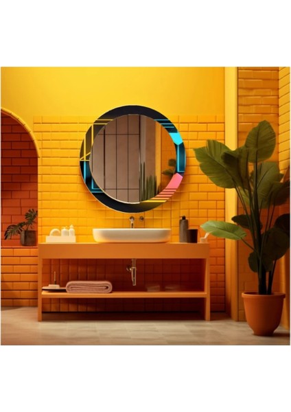 Dekorarif Desenli Yuvarlak Banyo-Salon Duvar Aynası 37