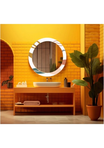 Dekorarif Desenli Yuvarlak Banyo-Salon Duvar Aynası 53