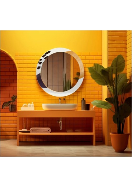 Dekorarif Desenli Yuvarlak Banyo-Salon Duvar Aynası 55
