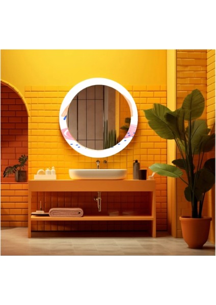 Dekorarif Desenli Yuvarlak Banyo-Salon Duvar Aynası 66