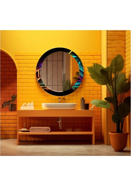 Dekorarif Desenli Yuvarlak Banyo-Salon Duvar Aynası 33