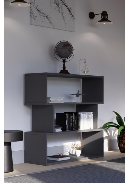 Lexa Modern Duvar Rafı ve Kitaplık - 3 Katlı Antrasit Tasarım 88 cm