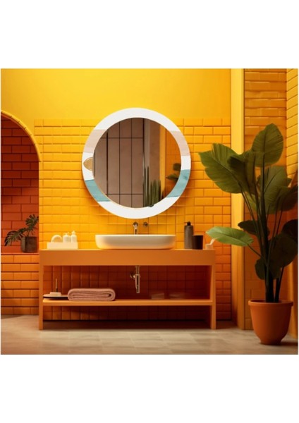 Dekorarif Desenli Yuvarlak Banyo-Salon Duvar Aynası 68