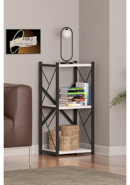 Metal Concept Kitaplık 3 Raflı Çok Amaçlı Dosya Kitap Rafı Ofis Salon Rafı Beyaz