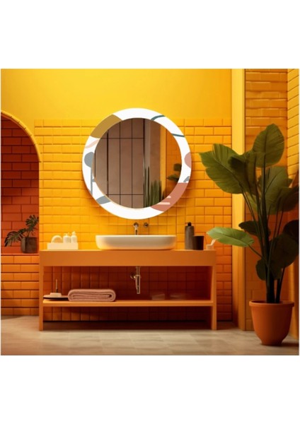 Dekorarif Desenli Yuvarlak Banyo-Salon Duvar Aynası 52