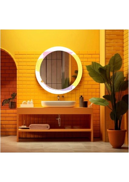 Dekorarif Desenli Yuvarlak Banyo-Salon Duvar Aynası 83