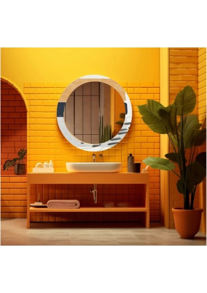 Dekorarif Desenli Yuvarlak Banyo-Salon Duvar Aynası 57