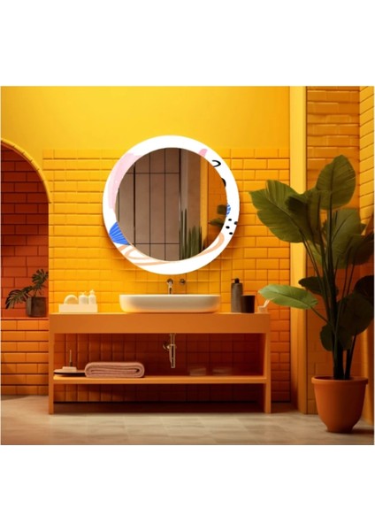 Dekorarif Desenli Yuvarlak Banyo-Salon Duvar Aynası 65