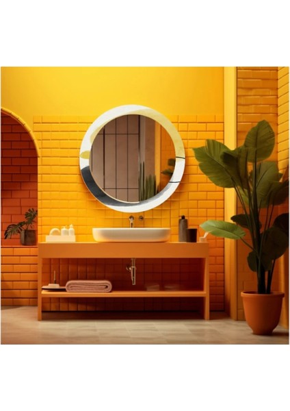 Dekorarif Desenli Yuvarlak Banyo-Salon Duvar Aynası 70