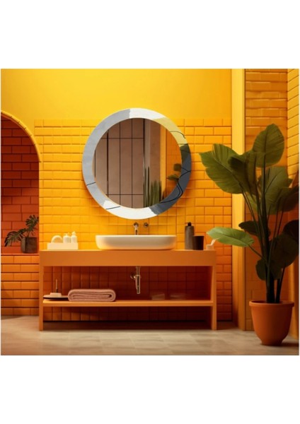 Dekorarif Desenli Yuvarlak Banyo-Salon Duvar Aynası 72