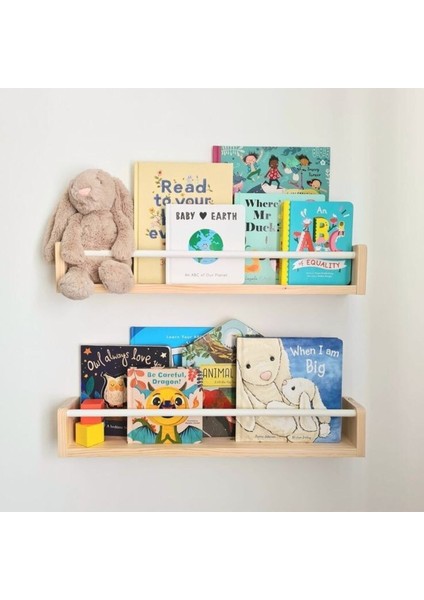 2 Li Raf Ahşap Montessori Beyaz Yuvarlak Çıtalı Kitaplık 60 cm