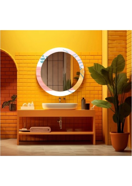 Dekorarif Desenli Yuvarlak Banyo-Salon Duvar Aynası 81