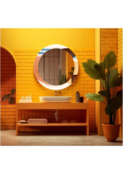 Dekorarif Desenli Yuvarlak Banyo-Salon Duvar Aynası 88